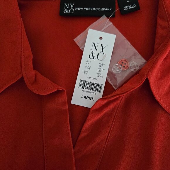 New York & Company Red Button Down Blouse L NWT - Picture 6 of 7